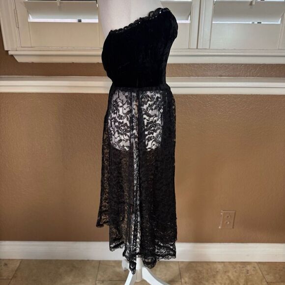 Gunne Sax 5 Strapless Velvet Bodice Midi Dress Black Whimsigoth Steampunk Rave - Picture 4 of 8